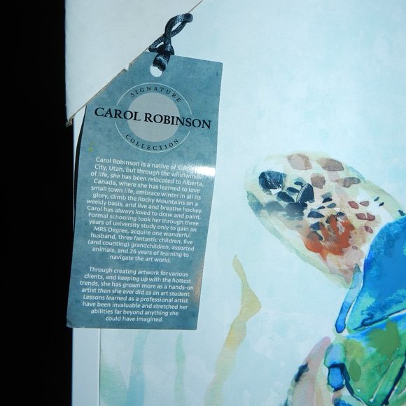 Carol Robinson Blue Sea Turtle Swim Canvas Wall Art 24" x 24" White Framed NEW - Picture 7 of 14